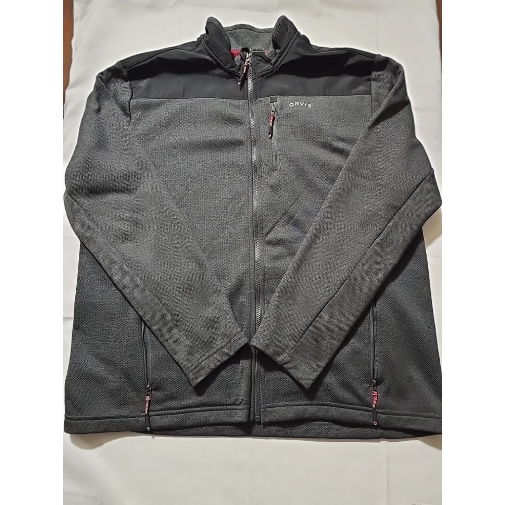 Orvis‎ Full Zip Up Fleece Jacket Black Gray Jacket Men's XL Outdoors Sport